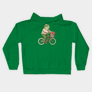 Funny Frog On A Bike Kids Hoodie